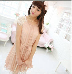 Hollow Out Lace Sleeve Bouffant Pink Dress